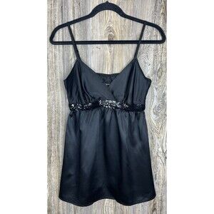 Express Womens Babydoll Top Black Spaghetti Strap Sequin Small Y2K Glam Rock